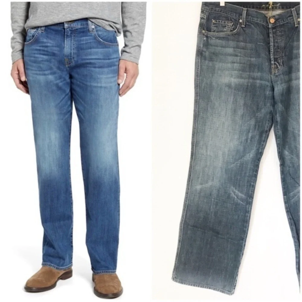 7 FOR ALL MANKIND “A” Pocket Vintage Blue Relaxed Straight Cut Jeans Size 40